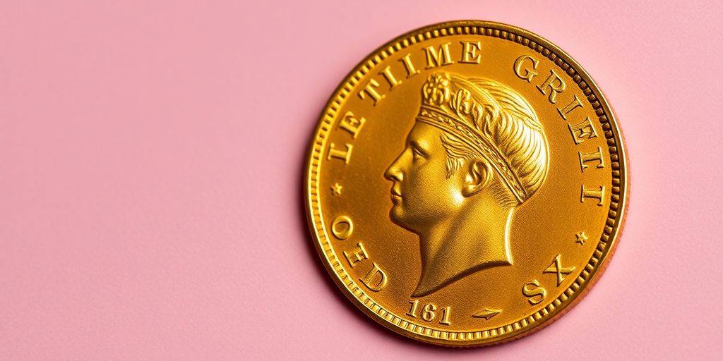 Monnaie en or Napoléon sur fond velours.