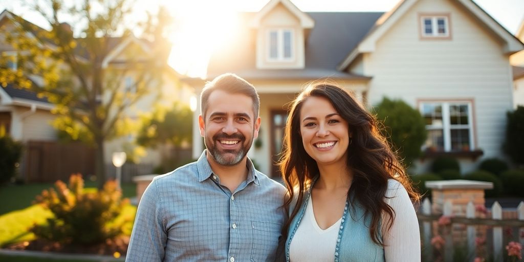 Happy couple looking at a house in Maple Ridge.