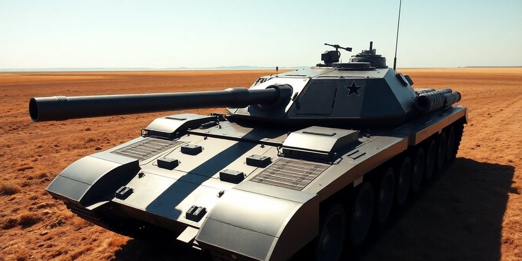 Military vehicles on display in a field.