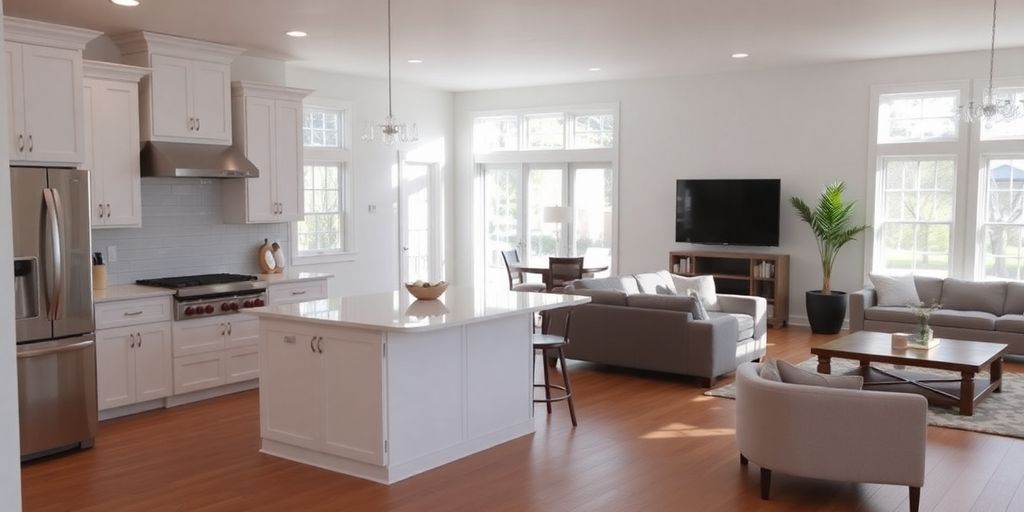 Modern kitchen and living room remodel