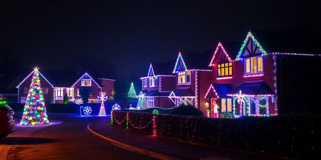 Chesterfield homes adorned with bright Christmas lights.