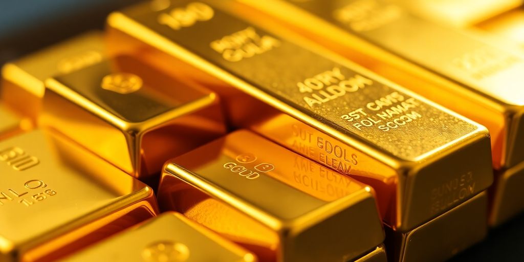 Des barres d'or brillantes empilées.
