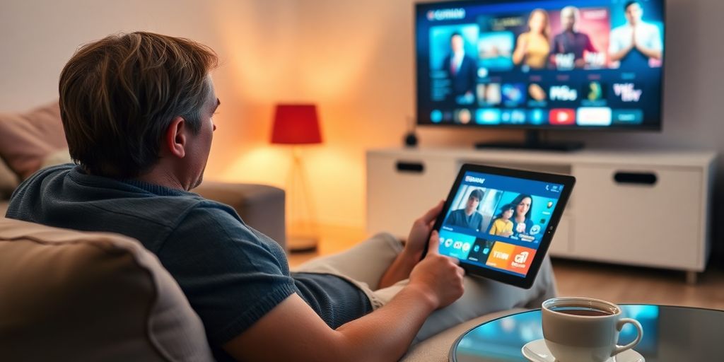 Person relaxing, enjoying online entertainment.