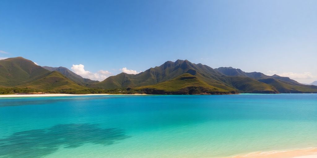 Beautiful Komodo Island beach with clear waters and sunset.