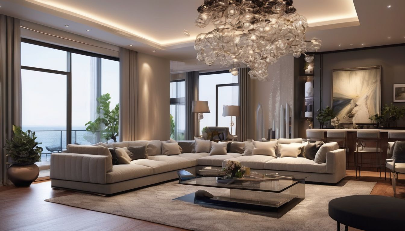 modern living room with creative lighting showcasing art and decor