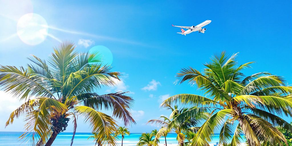 Beach scene in Cabo with clear skies and palm trees.