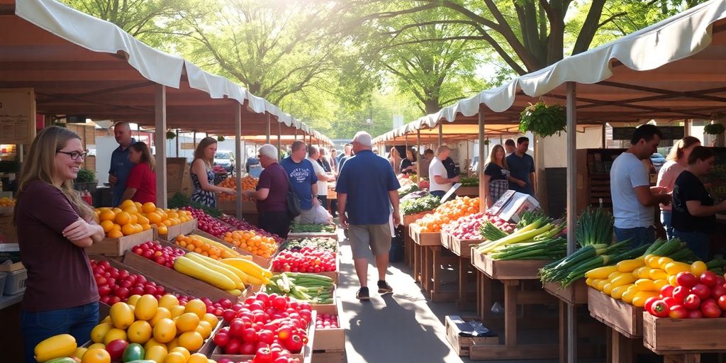 Vibrant outdoor scene at Omaha Farmers Market.