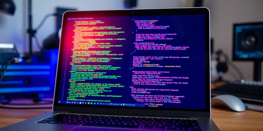 Developer coding on a laptop.