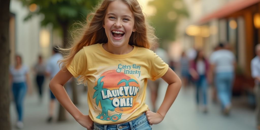 Funny t-shirt paired with casual jeans in a relaxed setting.