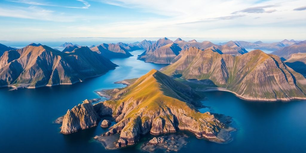 Vue aérienne des îles Lofoten en Norvège.