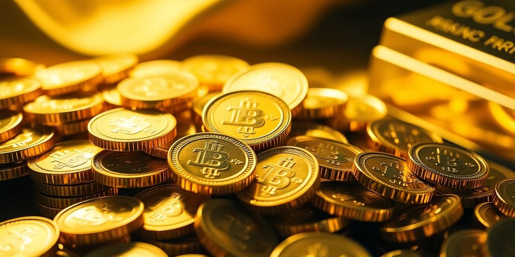 Des pièces et lingots d'or brillants.
