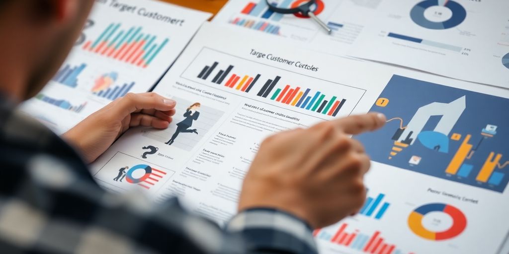 Person reviewing customer profiles and market demographics.