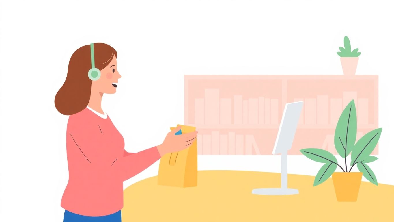 Oppfølging etter kjøp med vennlig illustrasjon.