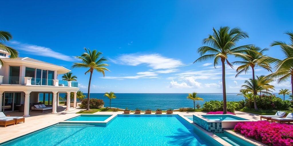 Luxurious Miami Beach villa with pool and ocean view.