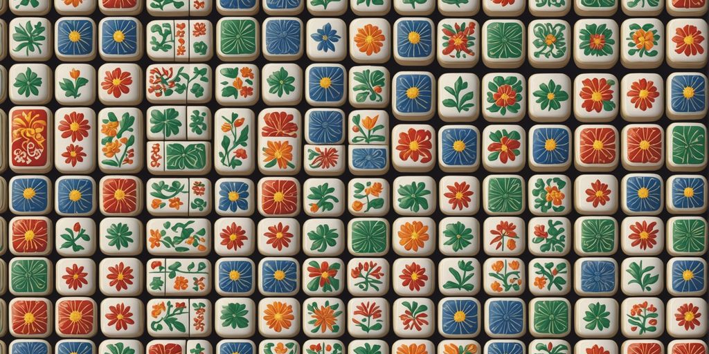 Colorful Mahjong tiles arranged in a grid.