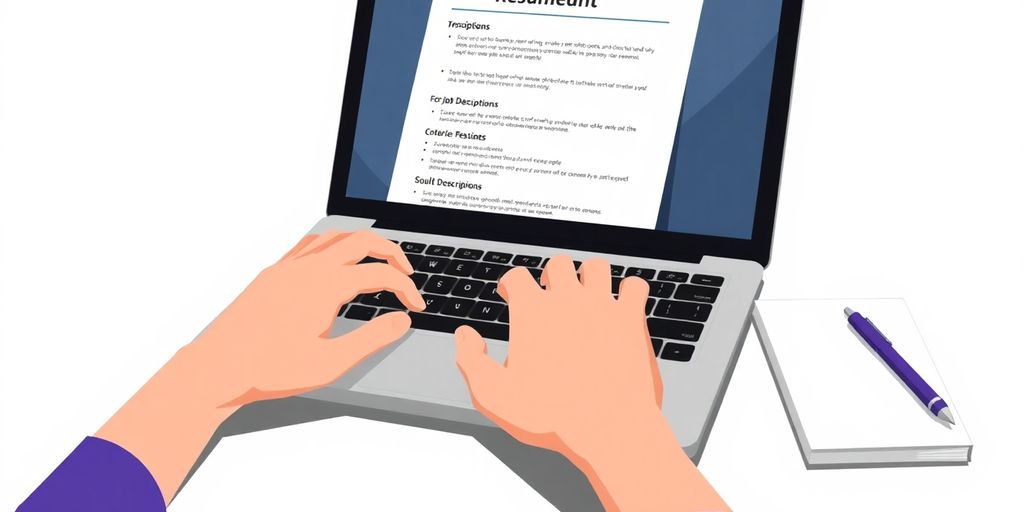 Person typing on laptop, resume on screen.