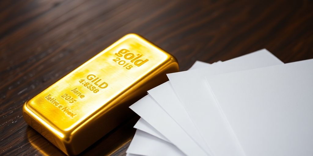 Lingot d'or et documents importants