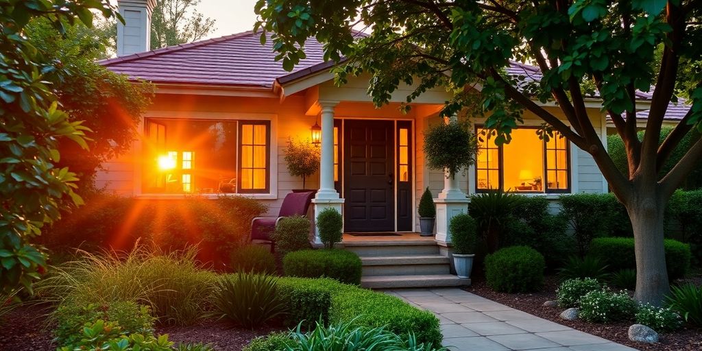 Cozy LA home with fire safety features at sunset.