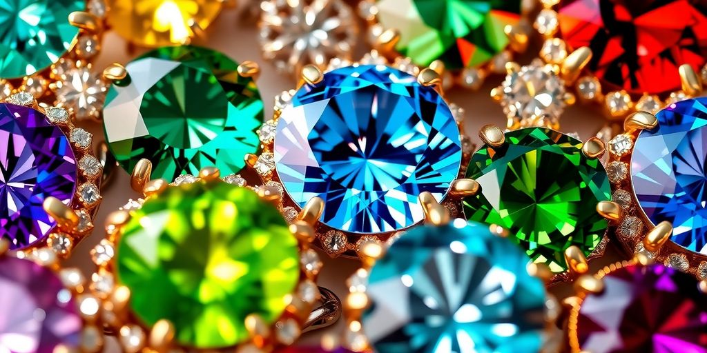 Bijoux ornés de pierres précieuses colorées et scintillantes.