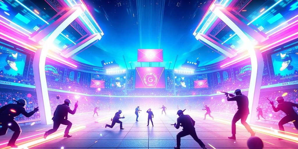 Esports players in action at a stadium.