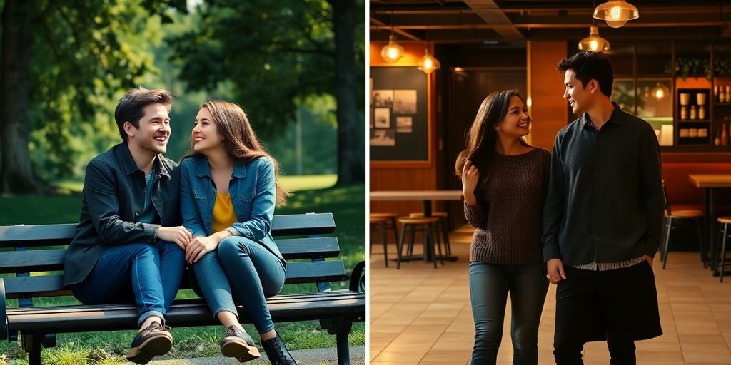 Two people, one platonic, one romantic couple.