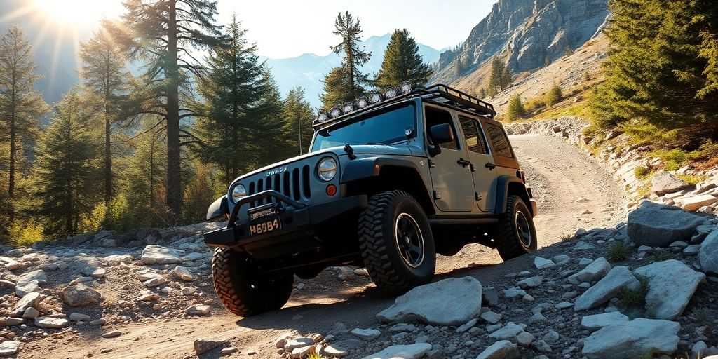 Geländewagen im schwierigen Gelände der Schweiz.
