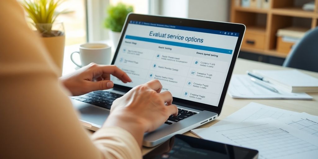 Person evaluating service options on a laptop.