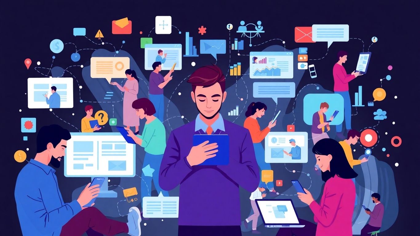 Illustration of diverse online user behaviours and interactions.