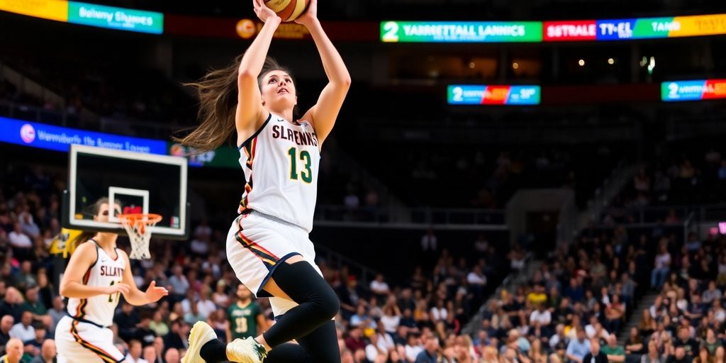 Breanna Stewart in action during a basketball game.