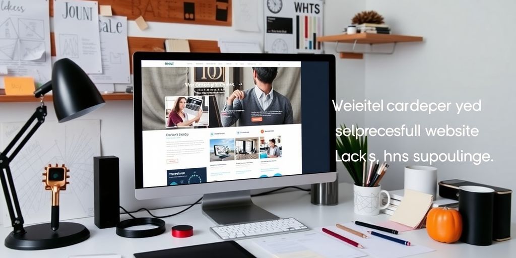 Espace de travail avec ordinateur et outils de design.