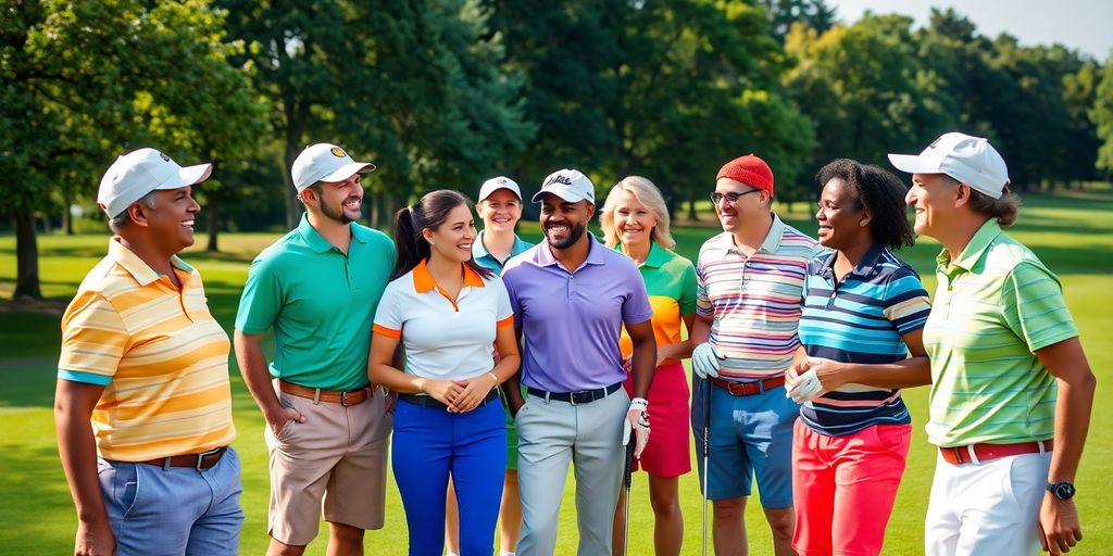 Diverse golfers enjoying a sunny day on the course.