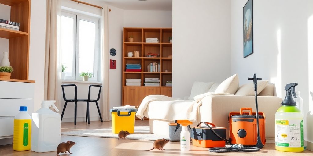 Apartament pregătit pentru deratizare, echipamente de control dăunători.