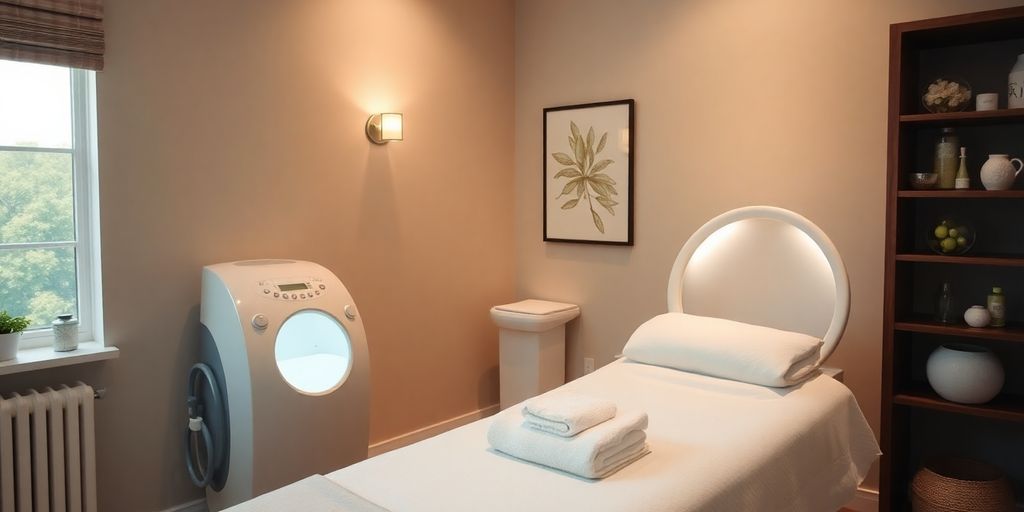Colon hydrotherapy machine in a calm treatment room.