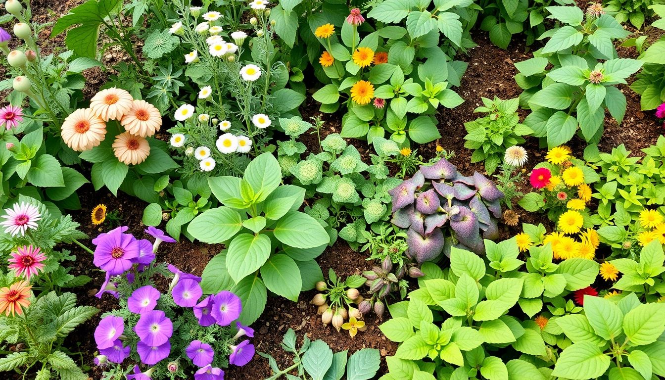 Illustrative garden with diverse plants growing together