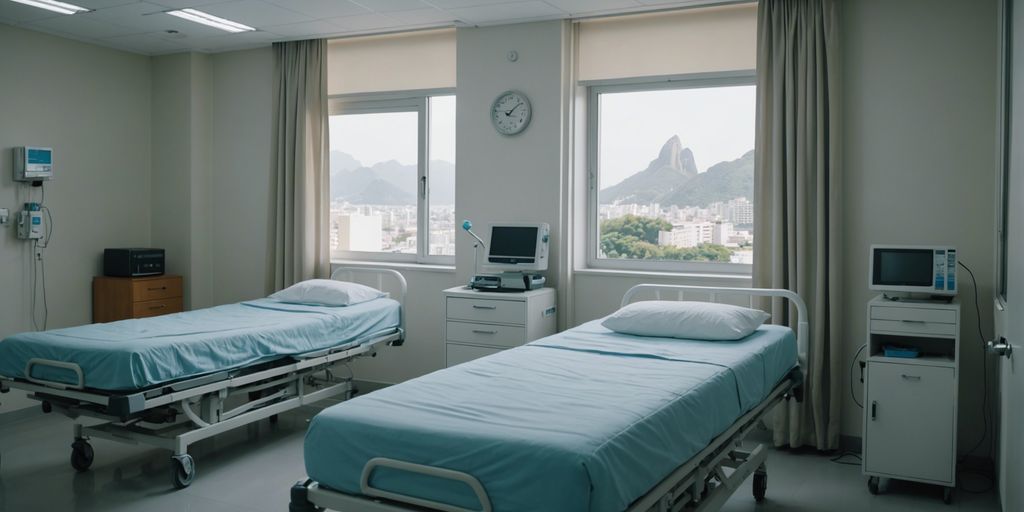 Modern hospital room in Rio de Janeiro with a rented hospital bed and mattress, highlighting rental service benefits.