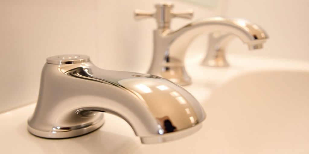 Sparkling bathroom faucet and fixtures with a mirror-like shine.