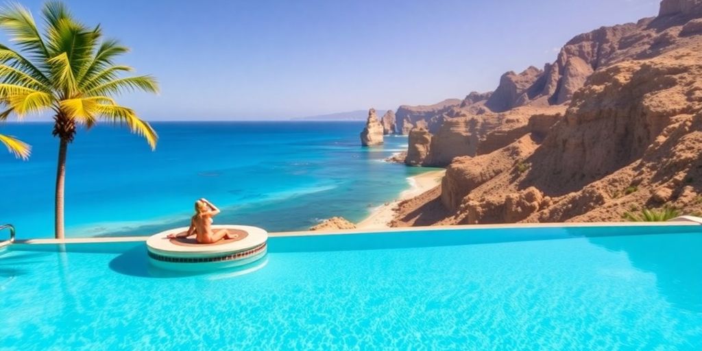 Luxury Cabo resort pool overlooking the ocean.