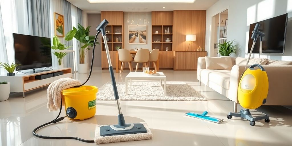 مشهد تنظيف حديث في المدينة المنورة مع أدوات متطورة