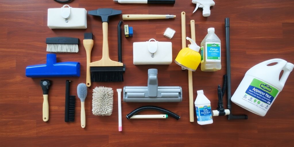 أدوات تنظيف المفروشات مرتبة بشكل جذاب