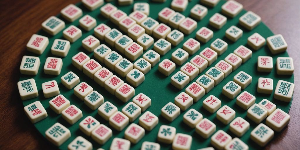 Mahjong season tiles in a vibrant circular layout.