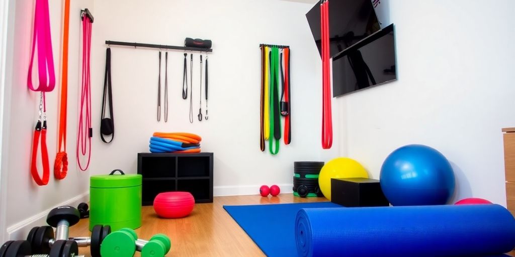 Verschiedene Fitnessgeräte für das Home-Gym.