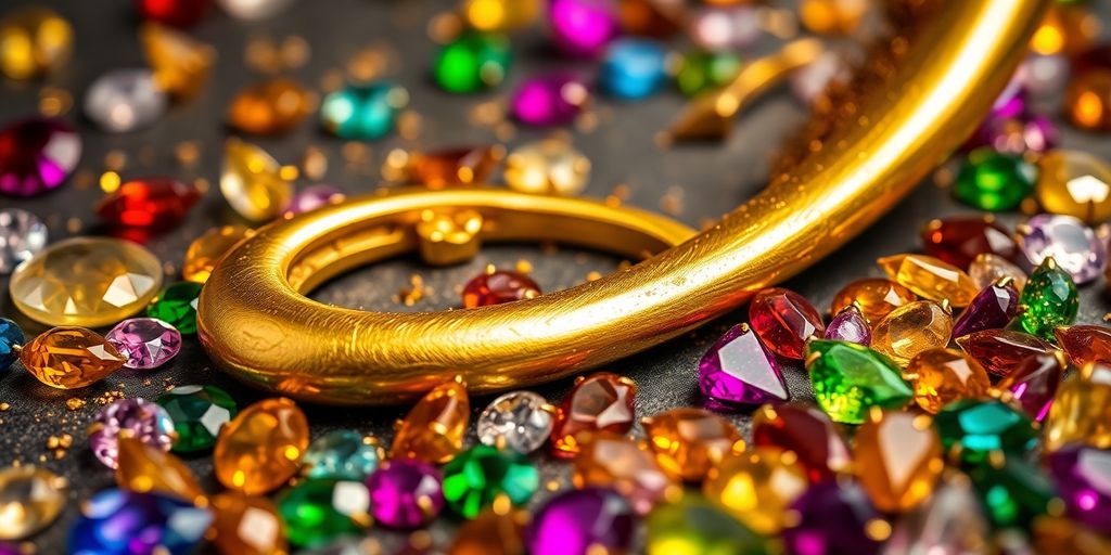 Jeweler working with gold and precious stones.