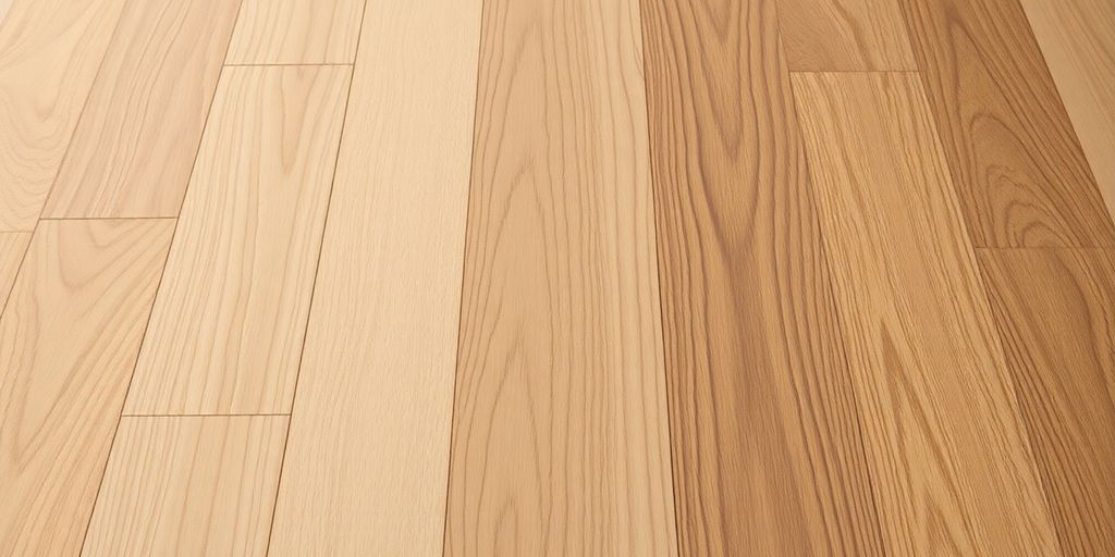 Close-up of wood-look vinyl planks in various earthy tones.