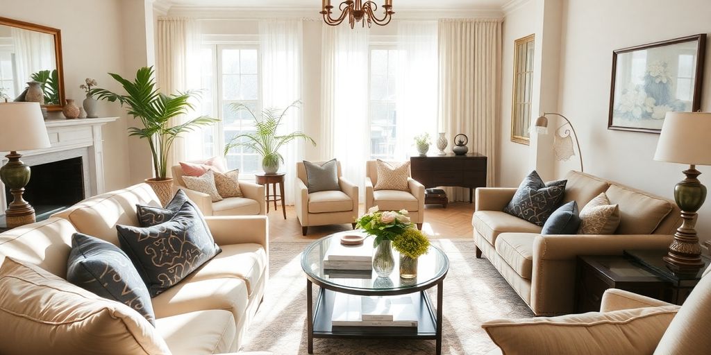 Cozy living room with stylish furniture and decor.