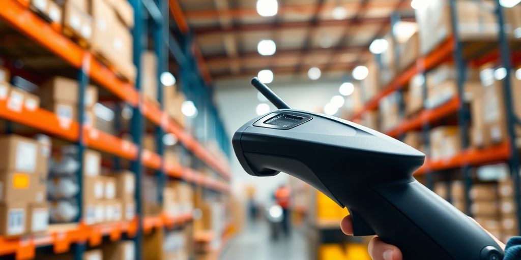 Draadloze barcode scanner in gebruik op de werkvloer.