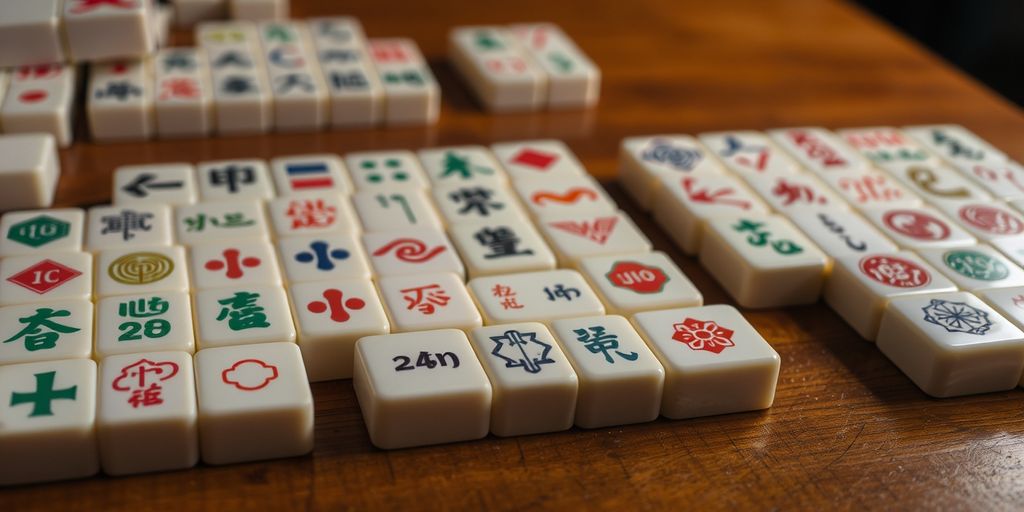 Colorful Mahjong tiles with intricate symbols