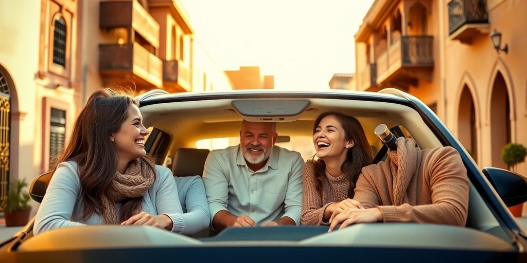 Famille heureuse avec voiture de location à Fès