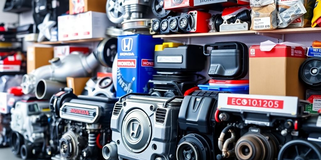 Honda car parts displayed in a Geelong auto shop.