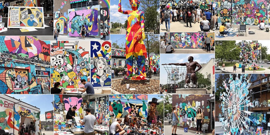 Colorful art murals and sculptures in Dallas-Fort Worth.