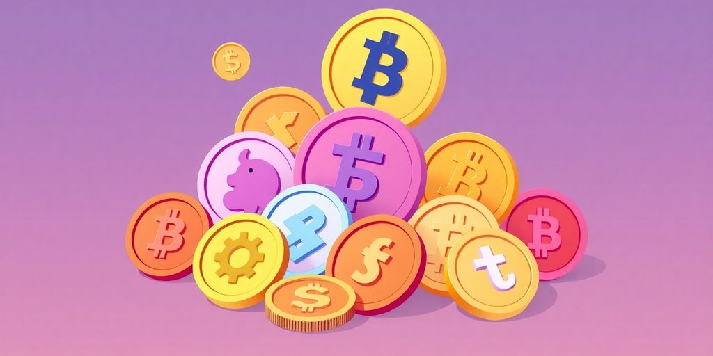Illustrative image of various digital tokens and coins.